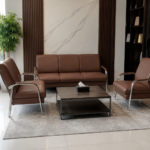 Brown Leather Office Sofa Set with Chrome Legs - Image 3