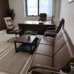 Brown Leather Office Sofa Set with Chrome Legs - Image 5