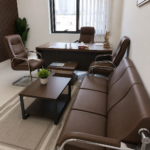 Brown Leather Office Sofa Set with Chrome Legs - Image 2