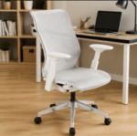 White Swivel Mesh Office Chair - Image 3