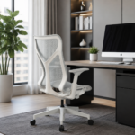 White Swivel Mesh Office Chair - Image 2