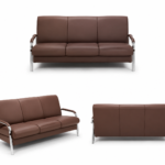 Brown Leather Office Sofa Set with Chrome Legs